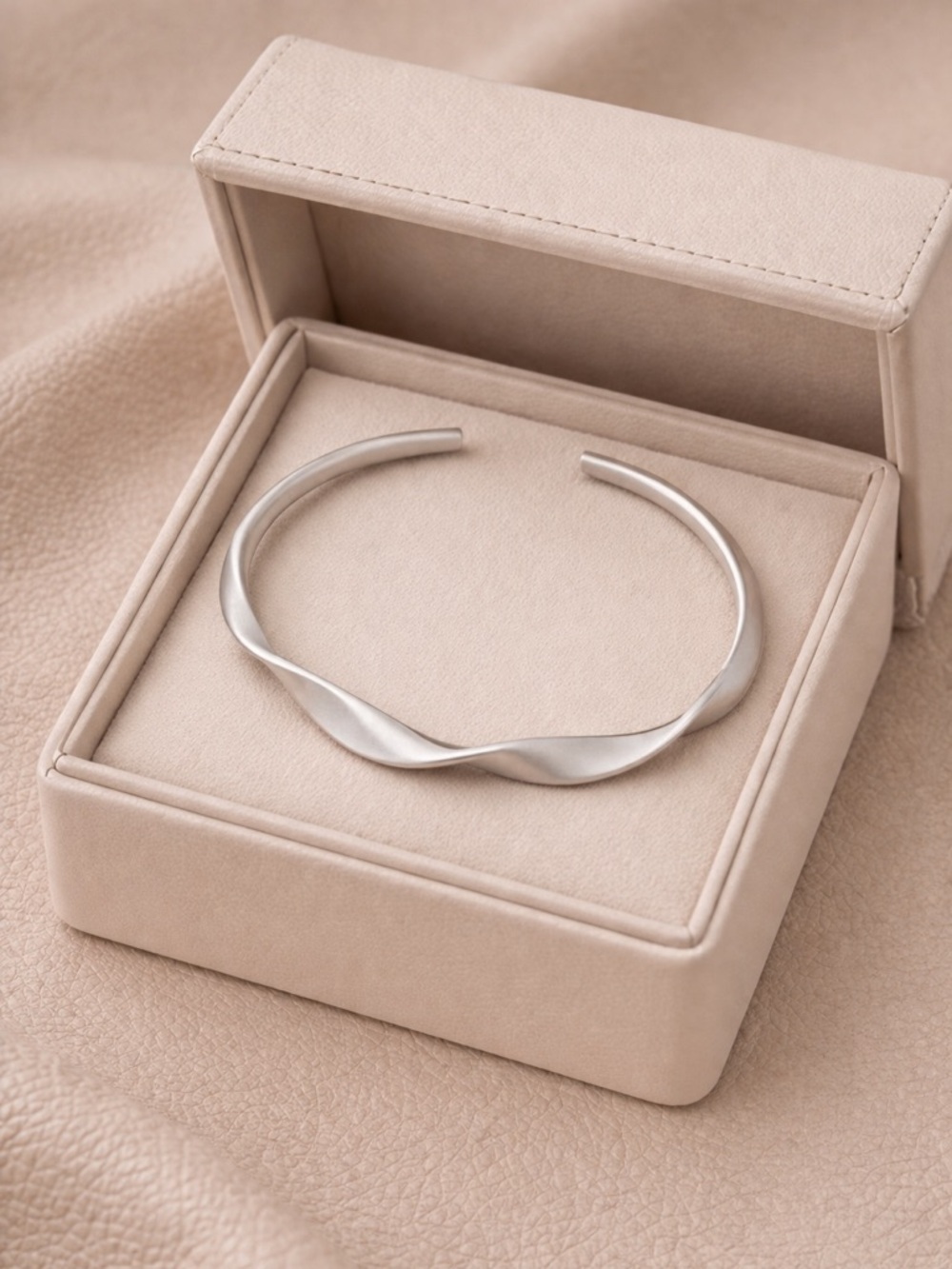 Silver Twisted Adjustable Cuff Matte open bangle